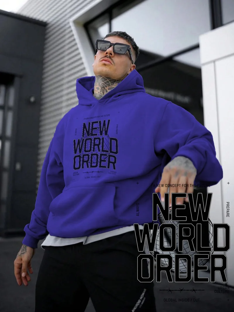 دوغ فش Women, Men's Sweatshirt Oversize New World Order Printed Thick Purple Lover Sweatshirt