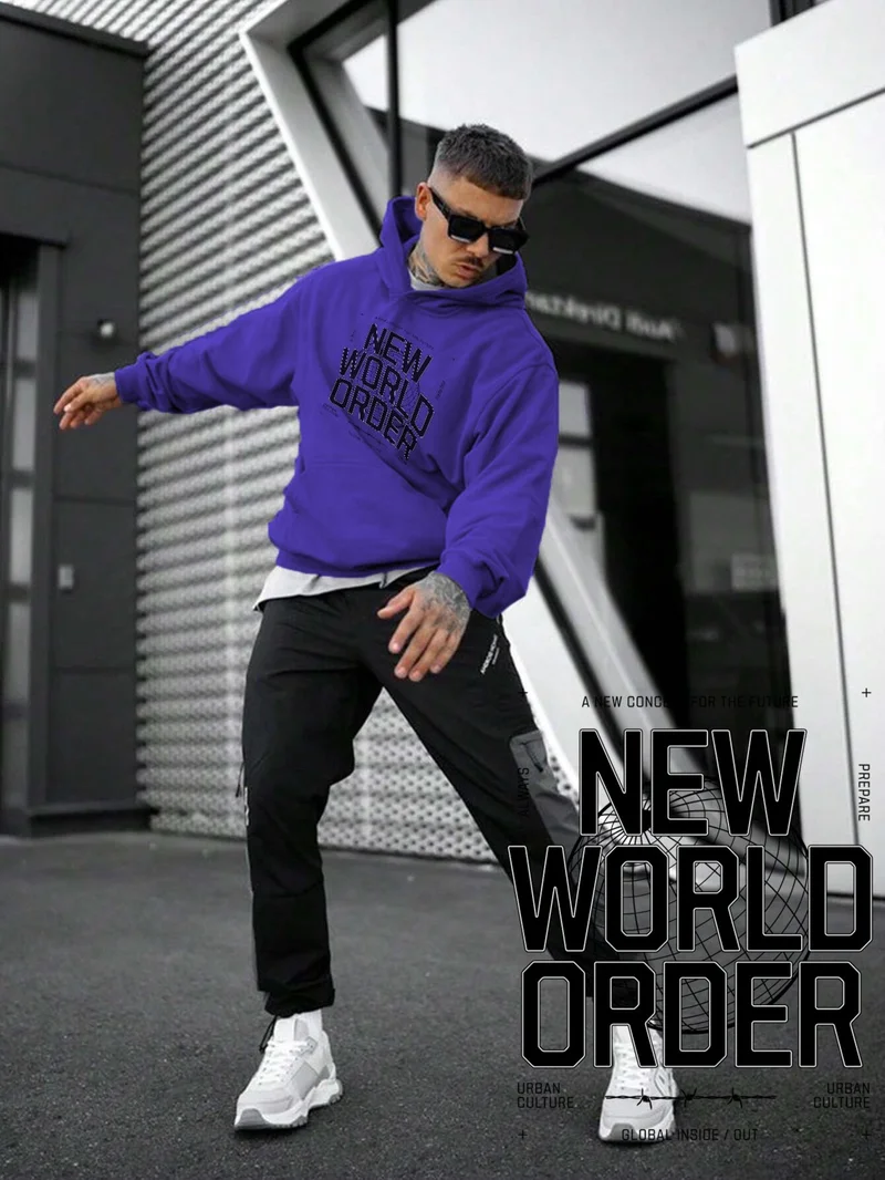 دوغ فش Women, Men's Sweatshirt Oversize New World Order Printed Thick Purple Lover Sweatshirt