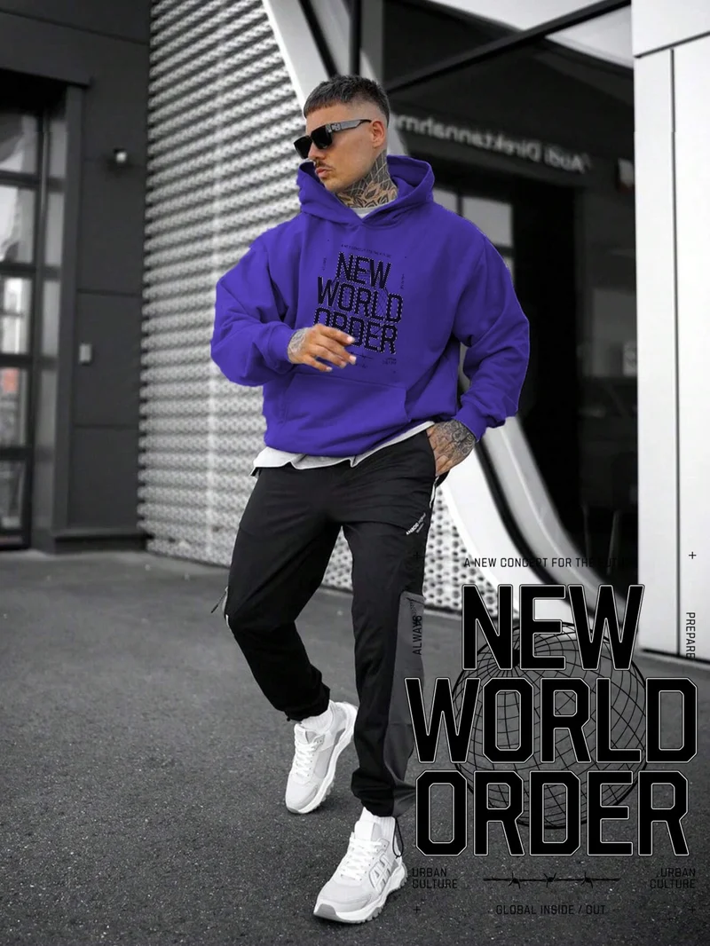 دوغ فش Women, Men's Sweatshirt Oversize New World Order Printed Thick Purple Lover Sweatshirt