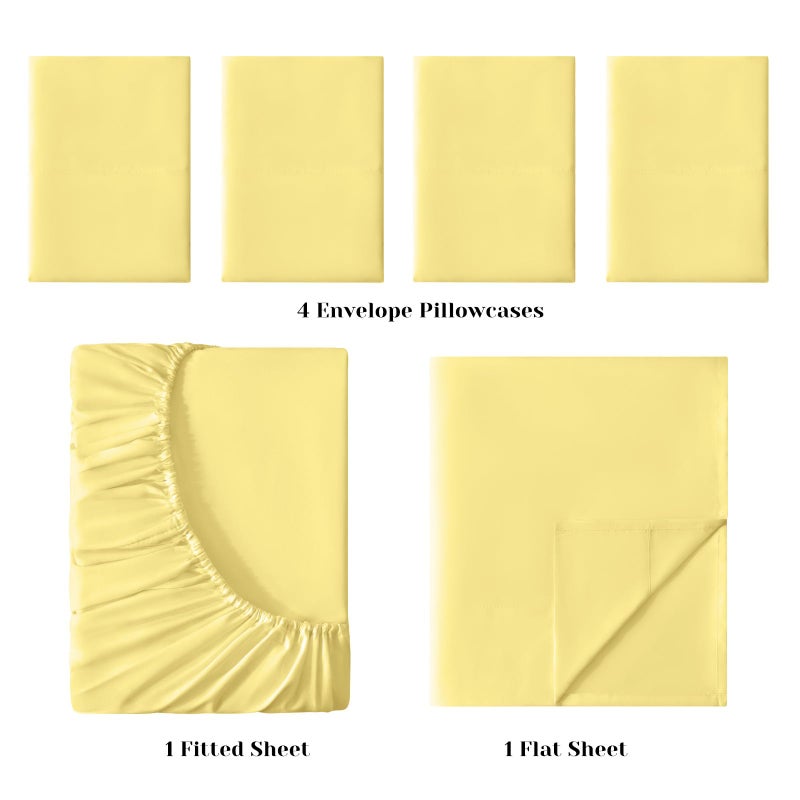 Bysure 6 قطع صفائح سرير (Queen Yellow) - فندق فاخر Super Super 1800 Thread Count 100 ٪ ورقة ميكروفيات مع جيوب عميقة التجاعيد وتتلاشى مقاومة - Image 3