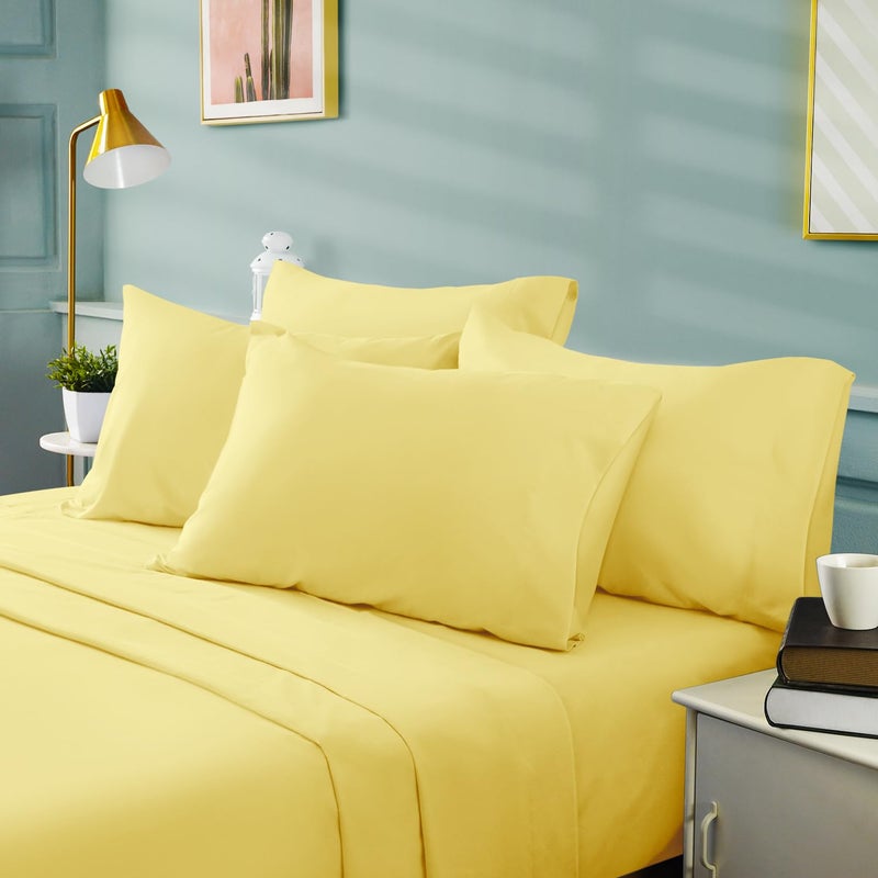 Bysure 6 قطع صفائح سرير (Queen Yellow) - فندق فاخر Super Super 1800 Thread Count 100 ٪ ورقة ميكروفيات مع جيوب عميقة التجاعيد وتتلاشى مقاومة - Image 2
