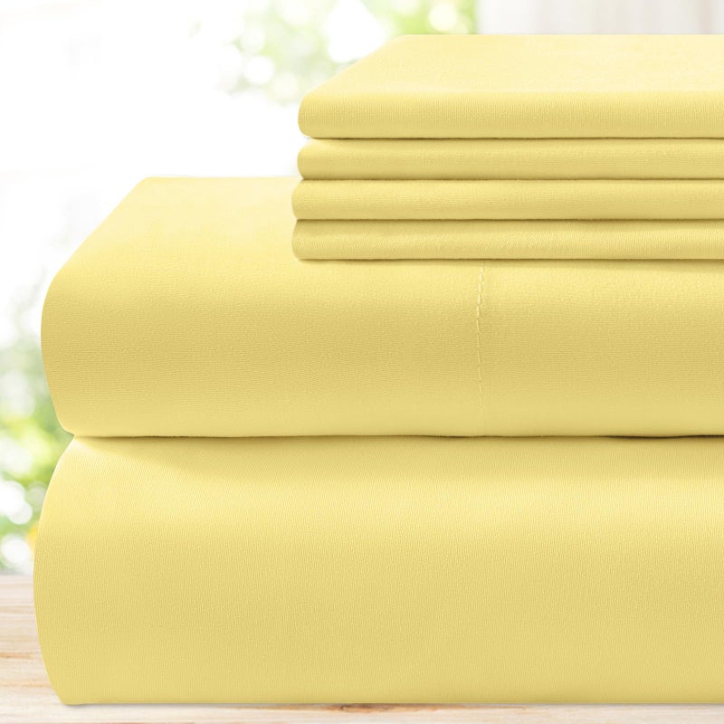 Bysure 6 قطع صفائح سرير (Queen Yellow) - فندق فاخر Super Super 1800 Thread Count 100 ٪ ورقة ميكروفيات مع جيوب عميقة التجاعيد وتتلاشى مقاومة - Image 1