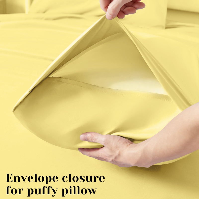 Bysure 6 قطع صفائح سرير (Queen Yellow) - فندق فاخر Super Super 1800 Thread Count 100 ٪ ورقة ميكروفيات مع جيوب عميقة التجاعيد وتتلاشى مقاومة - Image 5