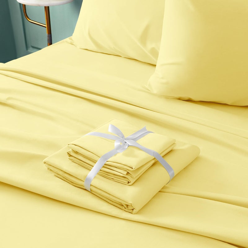Bysure 6 قطع صفائح سرير (Queen Yellow) - فندق فاخر Super Super 1800 Thread Count 100 ٪ ورقة ميكروفيات مع جيوب عميقة التجاعيد وتتلاشى مقاومة - Image 4
