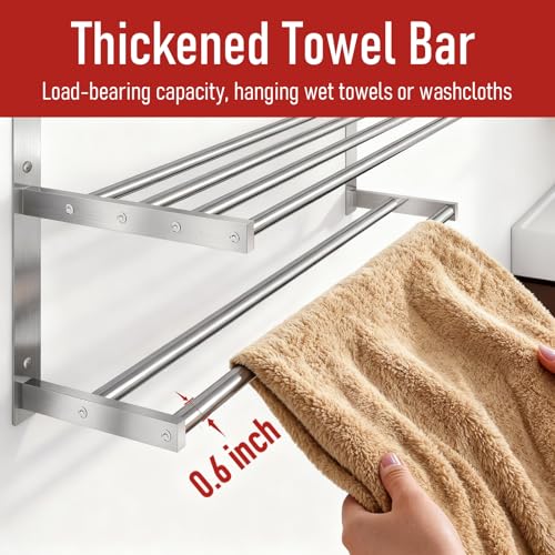 Taaji Towel Rack with Shelf 24 inch, 3 Tier Towel Racks for Bathroom Wall Mounted, Stainless Steel Bathroom Shelf with Double Towel Bars, Hotel Bath Towels Storage, Brushed Nickel - Image 3
