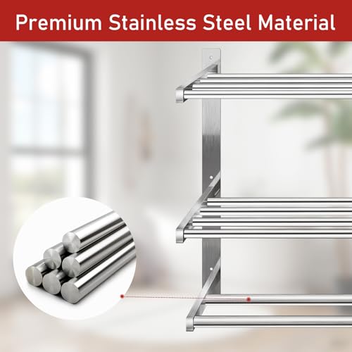 Taaji Towel Rack with Shelf 24 inch, 3 Tier Towel Racks for Bathroom Wall Mounted, Stainless Steel Bathroom Shelf with Double Towel Bars, Hotel Bath Towels Storage, Brushed Nickel - Image 4