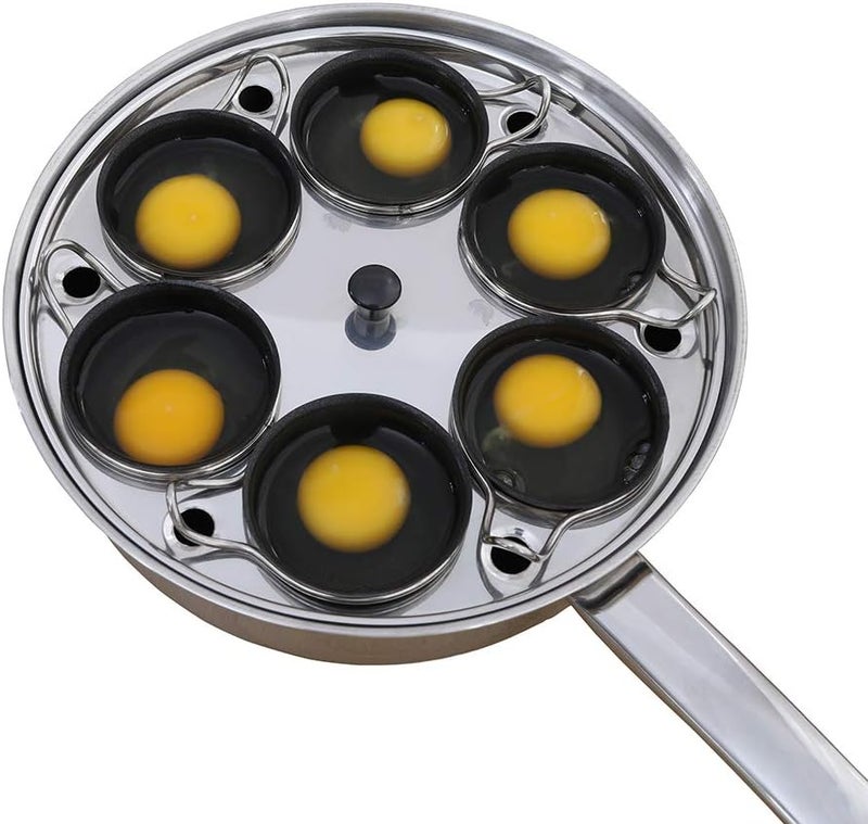 RUNZI Egg Poacher Pan - Stainless Steel Poached Egg Cooker – Perfect Poached Egg Maker – Induction Cooktop Egg Poachers Cookware Set with 6 Nonstick Large PFOA FREE Egg Poacher Cups and Silicone Spatula… - Image 1