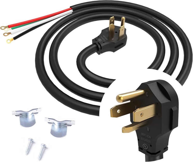 TOPDC 4 Prong Dryer Cord, 30 AMP Appliance Power Cord 5 Feet, Wires in 4 Colors with O Ring Terminal Connectors, Pure Copper Wire - Image 1