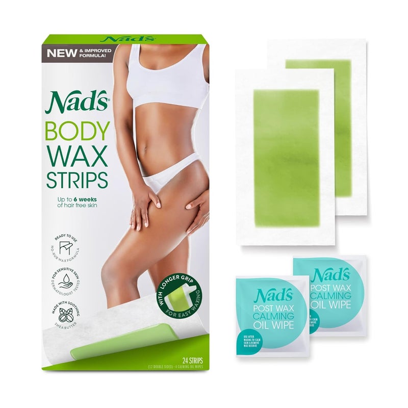 Nad's Nads Body Wax Strips Hair Removal For Women At Home 24 Strips 4 Oil Wipes - Image 1