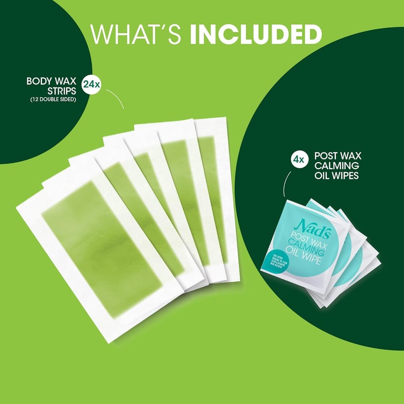 Nad's Nads Body Wax Strips Hair Removal For Women At Home 24 Strips 4 Oil Wipes - Image 3