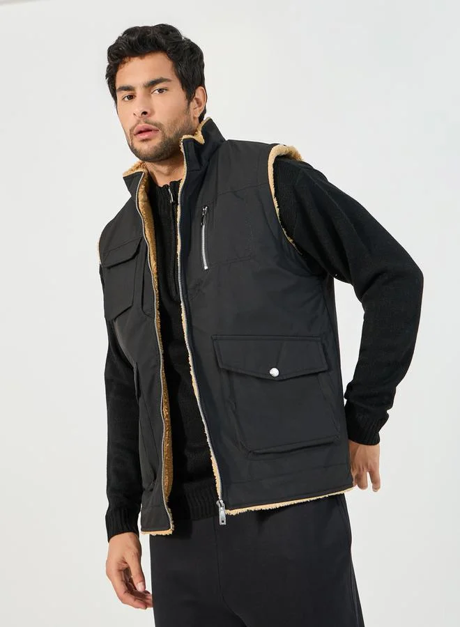 Styli Warm Fleece Lined Gilet Jacket with Zip Detail