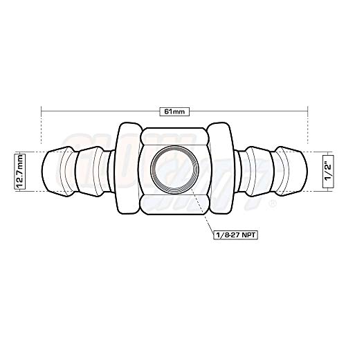 GLOWSHIFT محول T-Fitting مع قفل دفع بارب لخط الوقود 1/2" - منفذ مستشعر 1/8-27 NPT - مصنوع من الفولاذ المقاوم للصدأ 304 - يناسب الخرطوم بقطر داخلي 12.7 مم - يشمل المشابك - Image 3