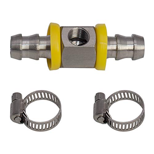 GLOWSHIFT محول T-Fitting مع قفل دفع بارب لخط الوقود 1/2" - منفذ مستشعر 1/8-27 NPT - مصنوع من الفولاذ المقاوم للصدأ 304 - يناسب الخرطوم بقطر داخلي 12.7 مم - يشمل المشابك - Image 1