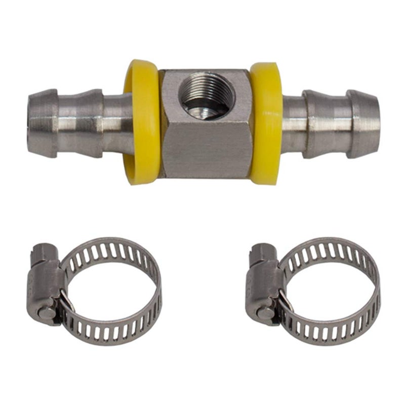 GLOWSHIFT محول T-Fitting مع قفل دفع بارب لخط الوقود 1/2" - منفذ مستشعر 1/8-27 NPT - مصنوع من الفولاذ المقاوم للصدأ 304 - يناسب الخرطوم بقطر داخلي 12.7 مم - يشمل المشابك - Image 5