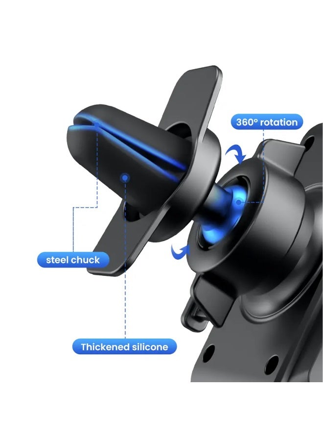 MICROCELL AGC-059 Air Vent Car Mobile Holder, Semi-Automatic Locking Gravity Phone Mount, 360° Rotatable Air Outlet Bracket with Steel Chuck & Thickened Silicone Pads, Anti-Slip Clamp Design, Fast One-Hand Operation, Compatible with All Smartphones - Image 3