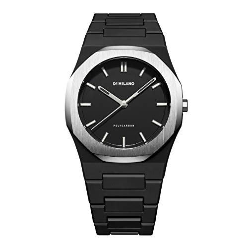 D1 Milano Polycarbon Unisex Luxury Watch, Polycarbonate Quartz Movement, Polycarbonate Strap, 50M Water Resistant Timepiece, Black Dial, 2 Years Warranty - PCBJ14 - Image 1