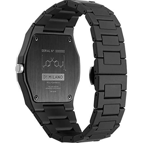 D1 Milano Polycarbon Unisex Luxury Watch, Polycarbonate Quartz Movement, Polycarbonate Strap, 50M Water Resistant Timepiece, Black Dial, 2 Years Warranty - PCBJ14 - Image 4