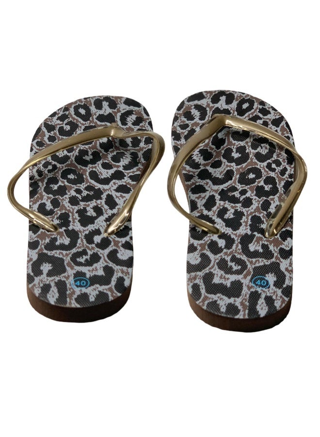 Influence Germany Women's Flip-Flops – Leopard Print with Gold Straps - Image 2