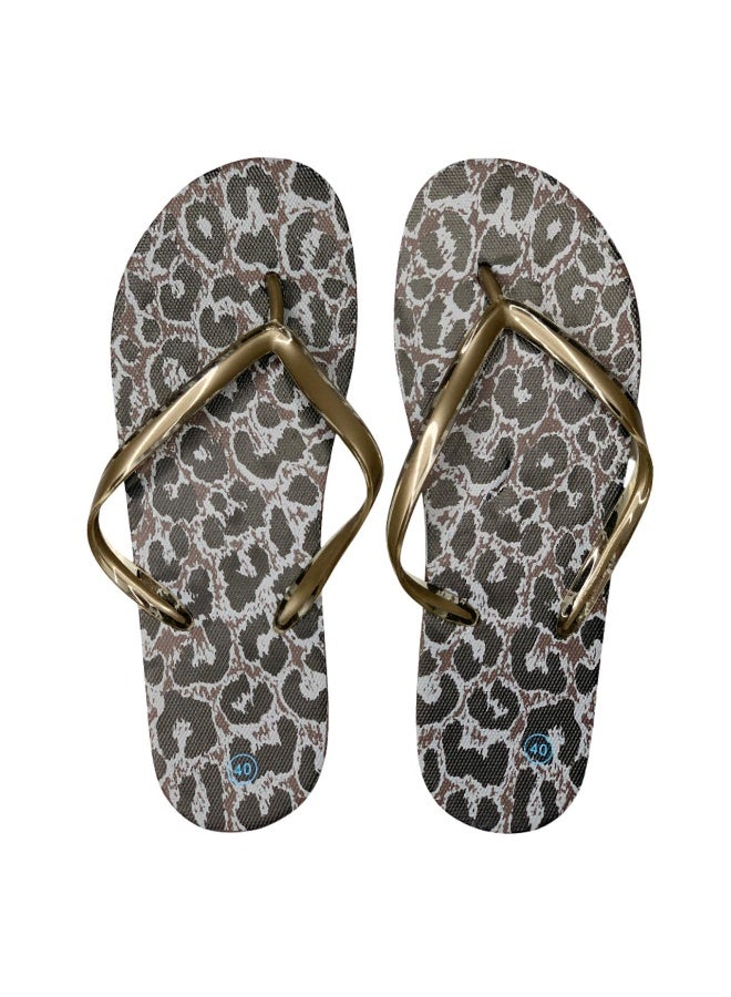 Influence Germany Women's Flip-Flops – Leopard Print with Gold Straps - Image 1