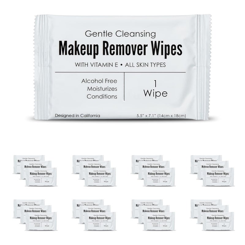 World Amenities - Bulk Makeup Remover Wipes | 500 Count| Individually Wrapped, Gentle Cleansing, Alcohol Free - All Skin Types - Vitamin E - 100% Recyclable, Hotel Travel Size Toiletries - Image 1