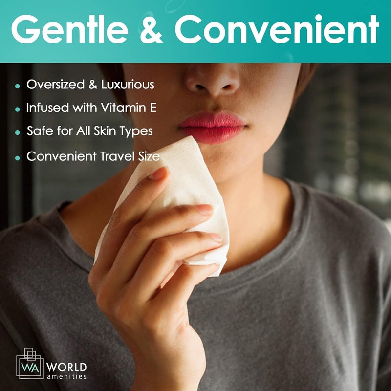 World Amenities - Bulk Makeup Remover Wipes | 500 Count| Individually Wrapped, Gentle Cleansing, Alcohol Free - All Skin Types - Vitamin E - 100% Recyclable, Hotel Travel Size Toiletries - Image 2