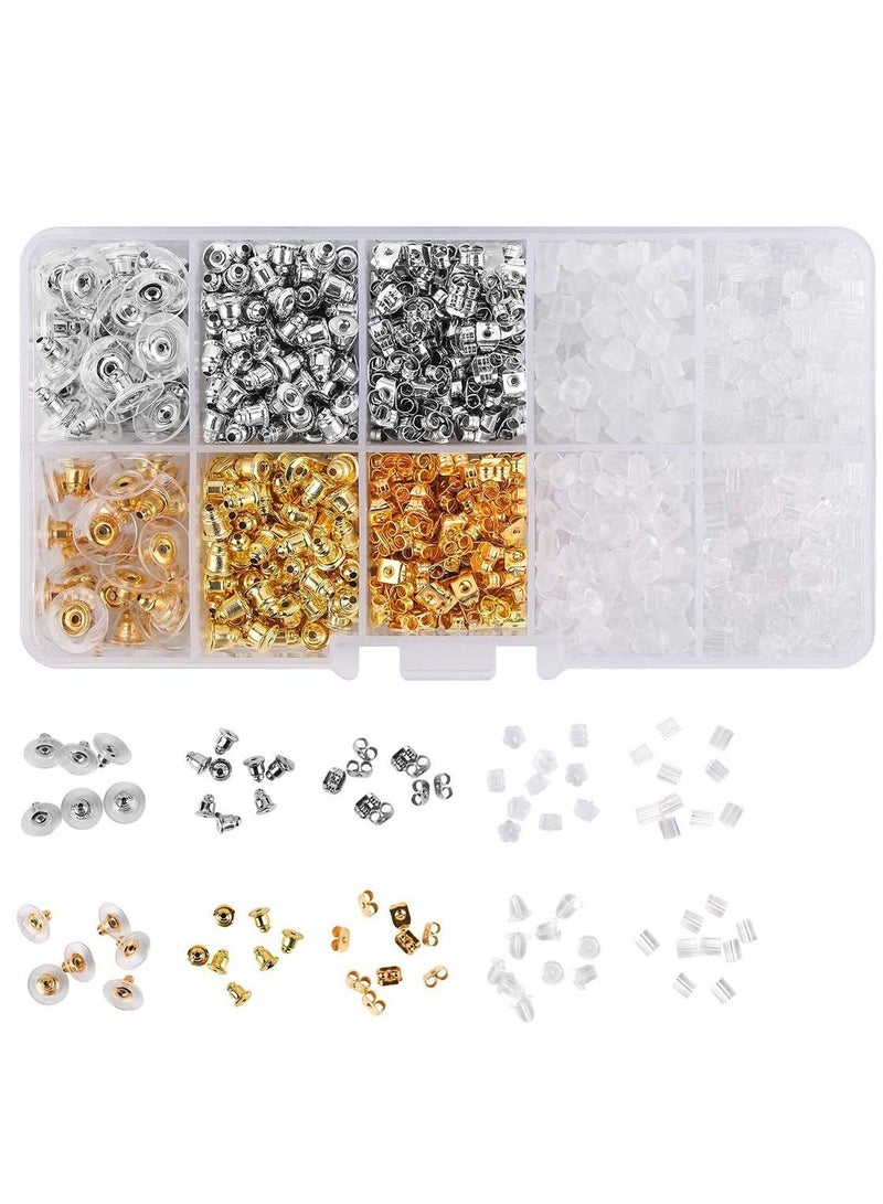 SYOSI 1024 قطعة من أغطية الأذن الخلفية، 10 أنماط من مشابك أغطية الأذن الخلفية على شكل رصاصة، أغطية الأذن الخلفية المصنوعة من المعدن والمطاط والبلاستيك على شكل فراشة، آمنة من أجل السلامة (1024 قطعة/512 زوجًا) - Image 1