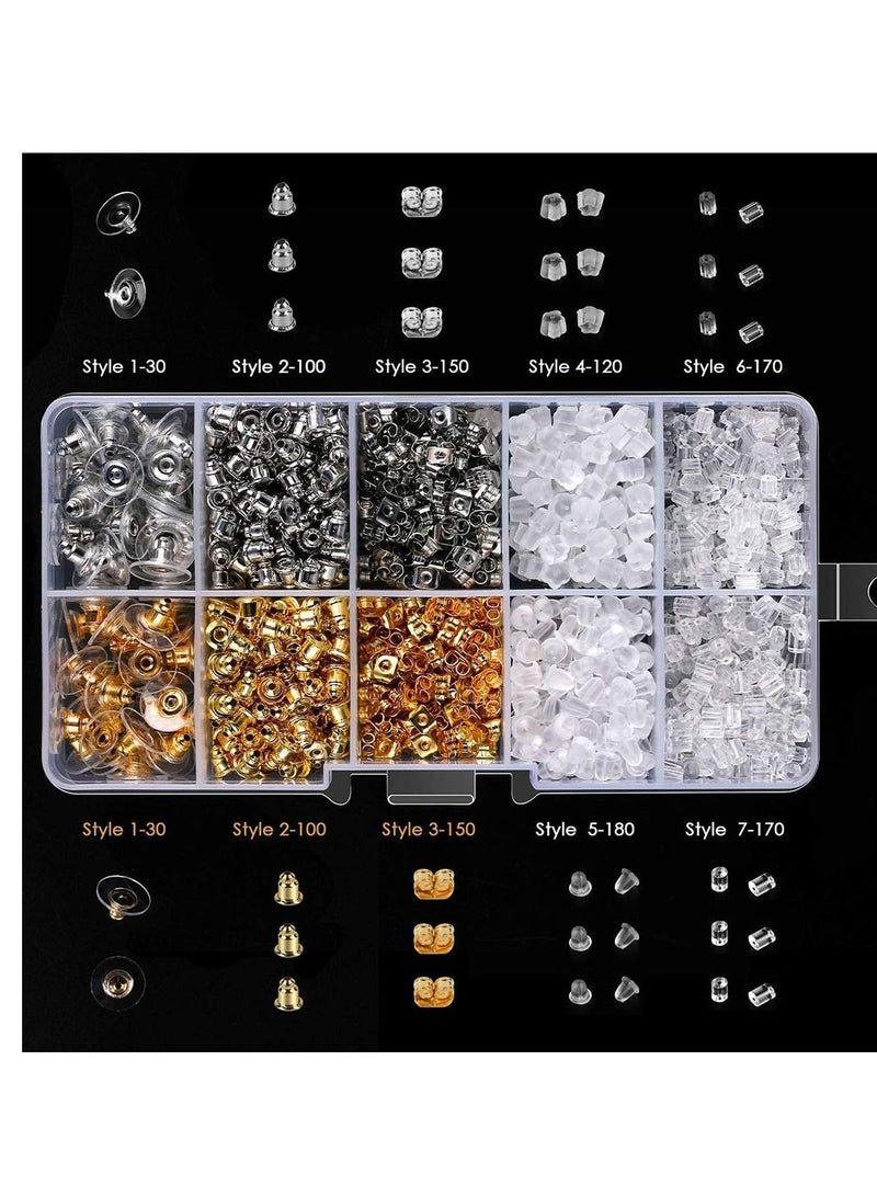 SYOSI 1024 قطعة من أغطية الأذن الخلفية، 10 أنماط من مشابك أغطية الأذن الخلفية على شكل رصاصة، أغطية الأذن الخلفية المصنوعة من المعدن والمطاط والبلاستيك على شكل فراشة، آمنة من أجل السلامة (1024 قطعة/512 زوجًا) - Image 2
