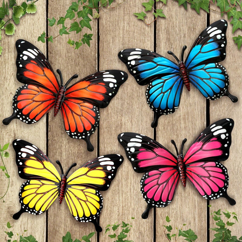 LSFFM 4 Pack Metal Butterfly Decorations, 6.7 in Butterfly Wall Art Sculpture Hanging Decor, Metal Butterflies Outdoor Decor for The Garden, Patio, Fence, Home, and Yard - Image 1