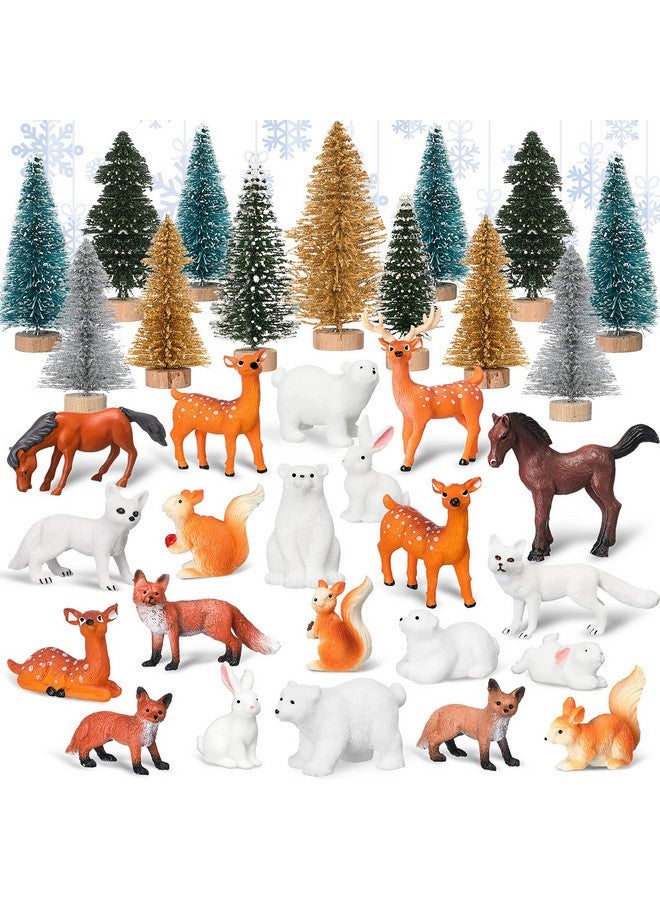 Macarrie 34 Pieces Woodland Animal Figurine Winter Creature Figure Wild Animal Toys Miniature Jungle Creatures Playset Bear Rabbit Squirrel Cake Toppers Gift for New Year Animal Birthday Decorations - Image 1