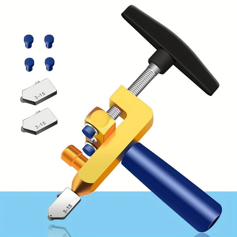 Dual Purpose Manual Cutter For Glass And Ceramic Tiles Golden 1pc Professional Tool With Diamond Blade Comfortable Grip Safety Lock And Extra Blades Precision Cutter For Various Materials Ideal For Tiling Tasks - Image 1