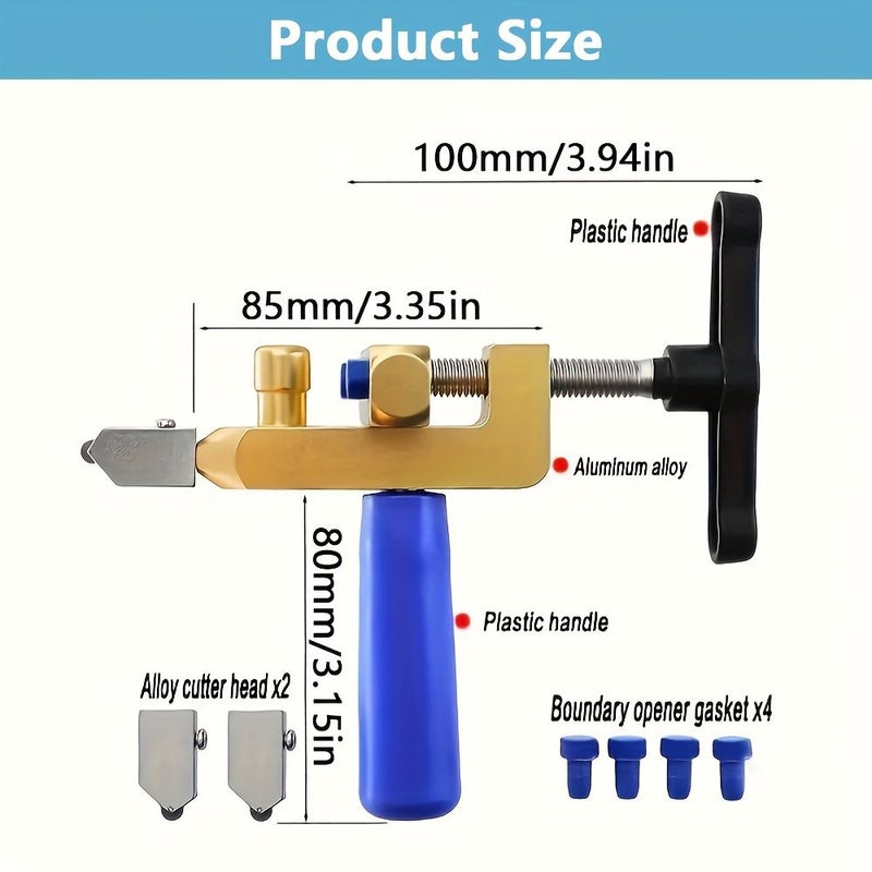 Dual Purpose Manual Cutter For Glass And Ceramic Tiles Golden 1pc Professional Tool With Diamond Blade Comfortable Grip Safety Lock And Extra Blades Precision Cutter For Various Materials Ideal For Tiling Tasks - Image 2