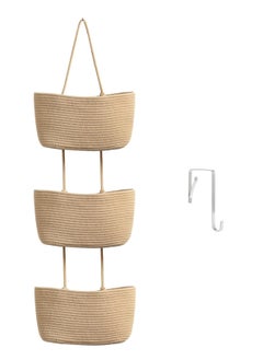 Over the Door Hanging Basket 3-Tier Woven Cotton Wall-Mounted Storage Organizer Bag Decorative Hanging Kitchen Baskets  Jute