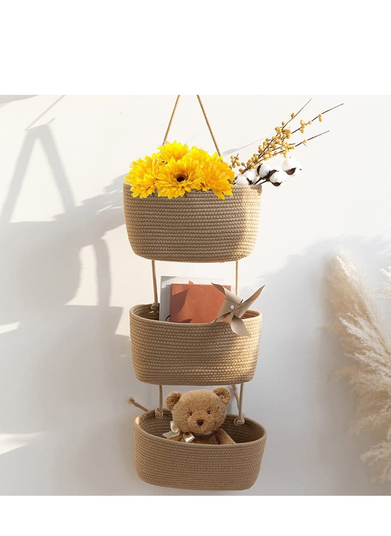 SYOSI - Over the Door Hanging Basket 3-Tier Woven Cotton Wall-Mounted Storage Organizer Bag Decorative Hanging Kitchen Baskets  Jute - Image 1
