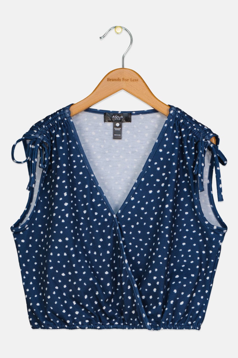 Aqua Kids Girl Sleeveless Allover Print Top, Teal - Image 1