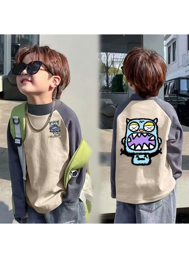 Boys' Thermal Long-sleeve Color-block T-shirt Autumn And Winter Base Shirt New Style For Older Boys Trendy Raglan Versatile Top - Image 1