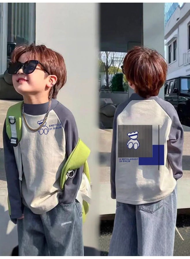 Boys' Thermal Long-sleeve Color-block T-shirt Autumn And Winter Base Shirt New Style For Older Boys Trendy Raglan Versatile Top - Image 5