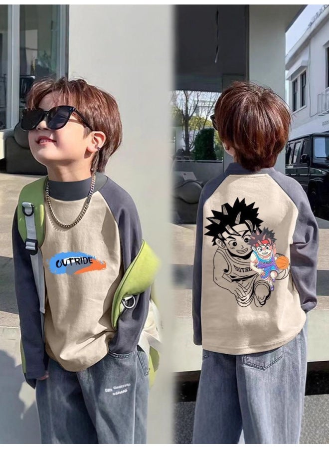 Boys' Thermal Long-sleeve Color-block T-shirt Autumn And Winter Base Shirt New Style For Older Boys Trendy Raglan Versatile Top - Image 3