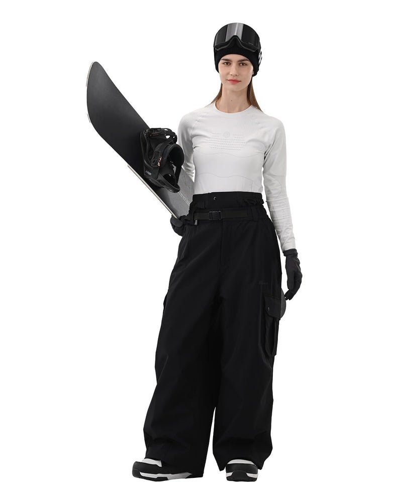 HIGH EXPERIENCE Snowboard Pants for Women Men Baggy Ski Pants Snow Loose Warm Insulated Winterproof Waterproof (Black, Medium) - Image 3