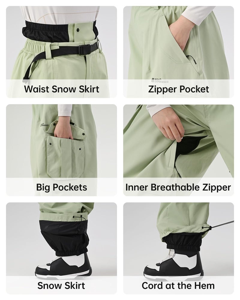 HIGH EXPERIENCE Snowboard Pants for Women Men Baggy Ski Pants Snow Loose Warm Insulated Winterproof Waterproof (Black, Medium) - Image 5