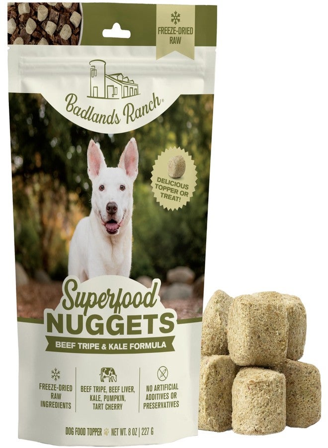 BADLANDS RANCH Superfood Nuggets – Freeze-Dried Raw Dog Treat & Food Topper, Nutrient-Dense Beef Tripe & Kale Formula, High Protein, No Artificial Additives, 8oz Bag - Image 1