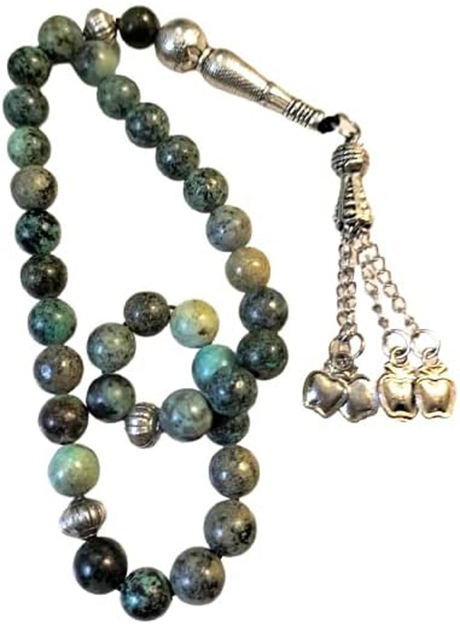 سبحة حجر الفيروز الافريقي طبيعي تماما  33 حبة