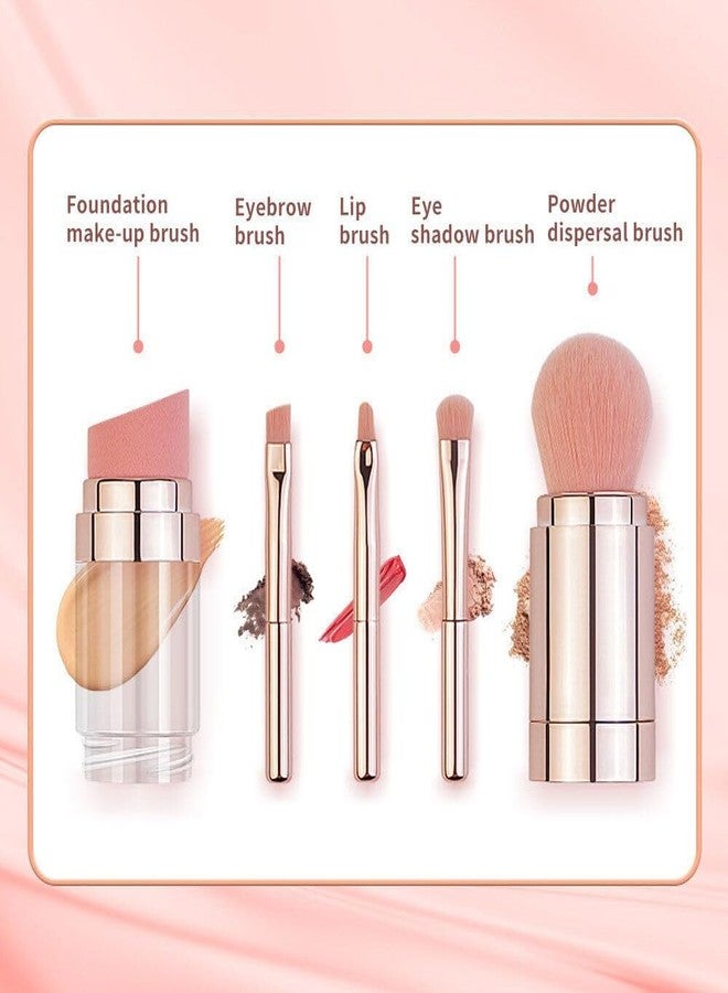 Heyol 5 in 1 Multifunctional Makeup Brush, Travel Portable Mini Cosmetic Make Up Brush, Includes Foundation Brush, Face Brush, Lip Brush, Eyeshadow Brush and Eyebrow Brush. - Image 4