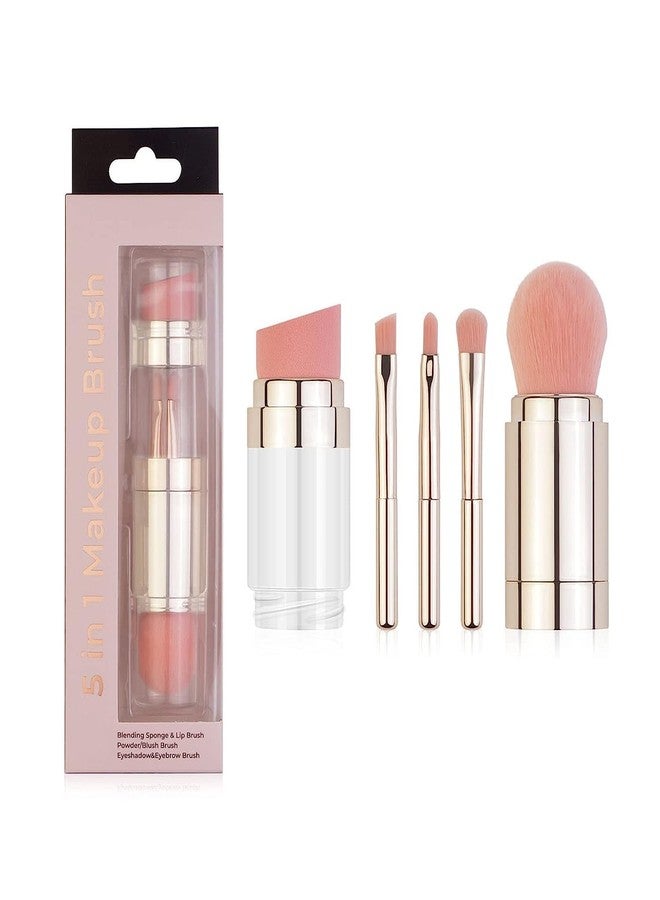 Heyol 5 in 1 Multifunctional Makeup Brush, Travel Portable Mini Cosmetic Make Up Brush, Includes Foundation Brush, Face Brush, Lip Brush, Eyeshadow Brush and Eyebrow Brush. - Image 1