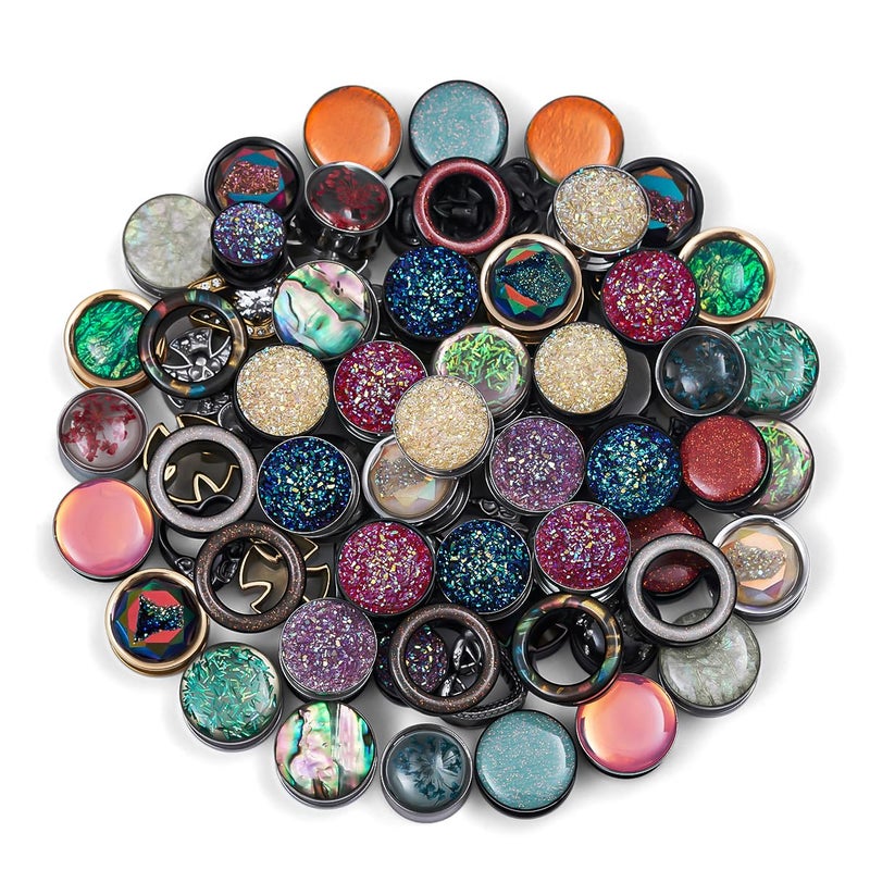 TBOSEN 20 PCS Stainless Steel | Wood Random Colors Ear Gauges Tunnels Plugs Body Piercing Lucky Bag 10 Pairs Total 2g-1 inch - Image 1