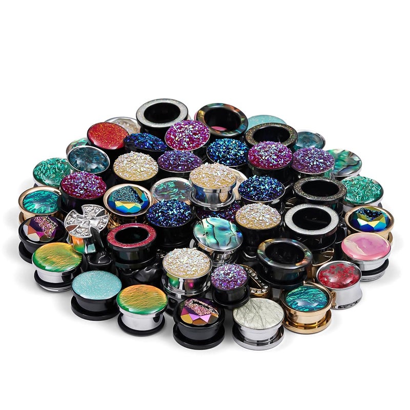TBOSEN 20 PCS Stainless Steel | Wood Random Colors Ear Gauges Tunnels Plugs Body Piercing Lucky Bag 10 Pairs Total 2g-1 inch - Image 5