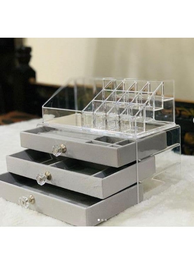 Azelf Acrylic Stackable Makeup Organizer Drawers With Compartments And Velvet Drawers Large Cosmetic Makeup Organizer - Image 1