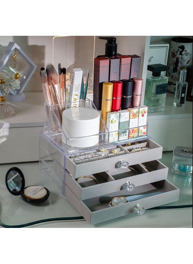 Azelf Acrylic Stackable Makeup Organizer Drawers With Compartments And Velvet Drawers Large Cosmetic Makeup Organizer - Image 4