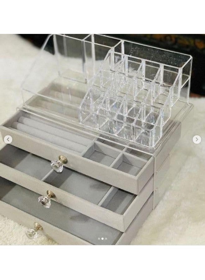 Azelf Acrylic Stackable Makeup Organizer Drawers With Compartments And Velvet Drawers Large Cosmetic Makeup Organizer - Image 2