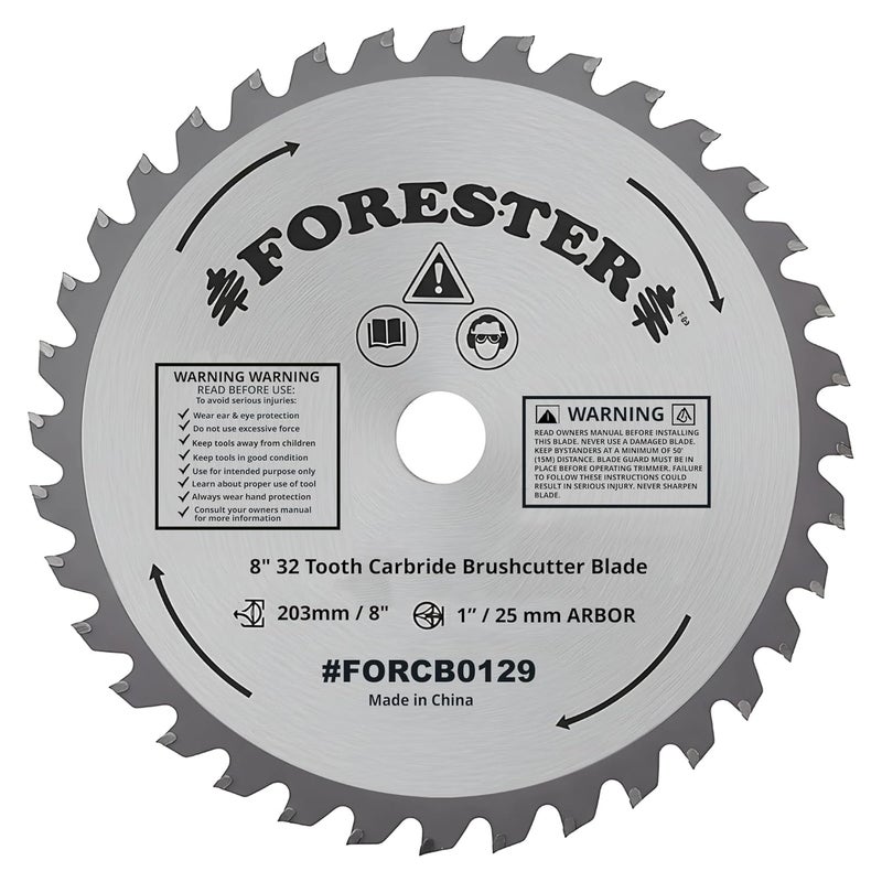 FORESTER Carbide Tip Brush Cutter Blade - 8in x 32 Teeth | Fits Most Straight Shaft Trimmers | Conversion Kit Sold Separately - Image 1