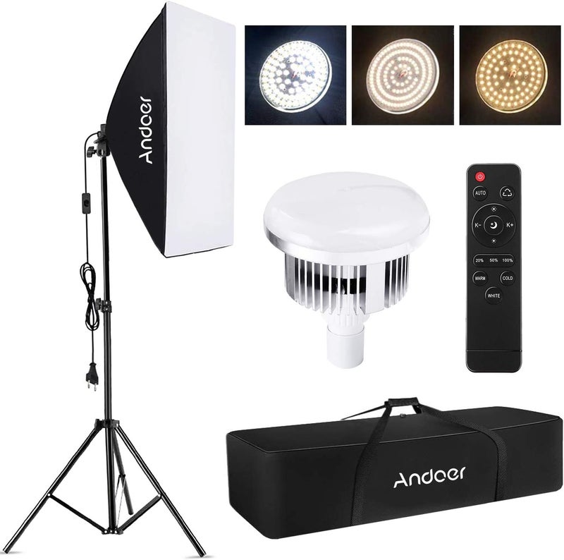 Eacam Photography kit with 85W 2800K-5700K Bi-color Temperature LED Light * 1 + 50x70cm Softbox * 1 + 2M Light Stand * 1 + Remote Control * 1 + Carry Bag * 1 for Portrait Product Photography Video - Image 1